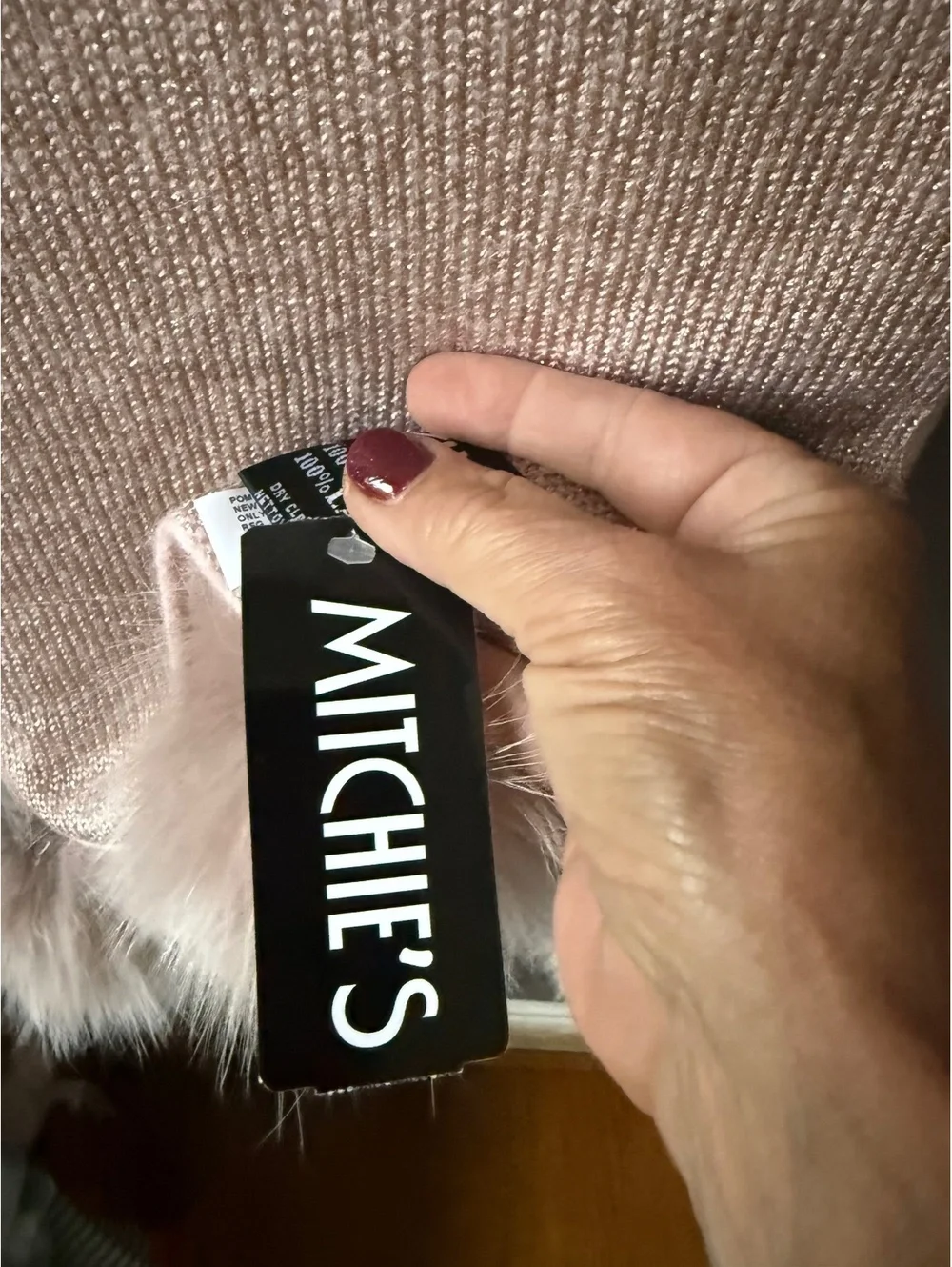 Mitchie's Pink Wool Scarf with Faux Fur Pom Poms